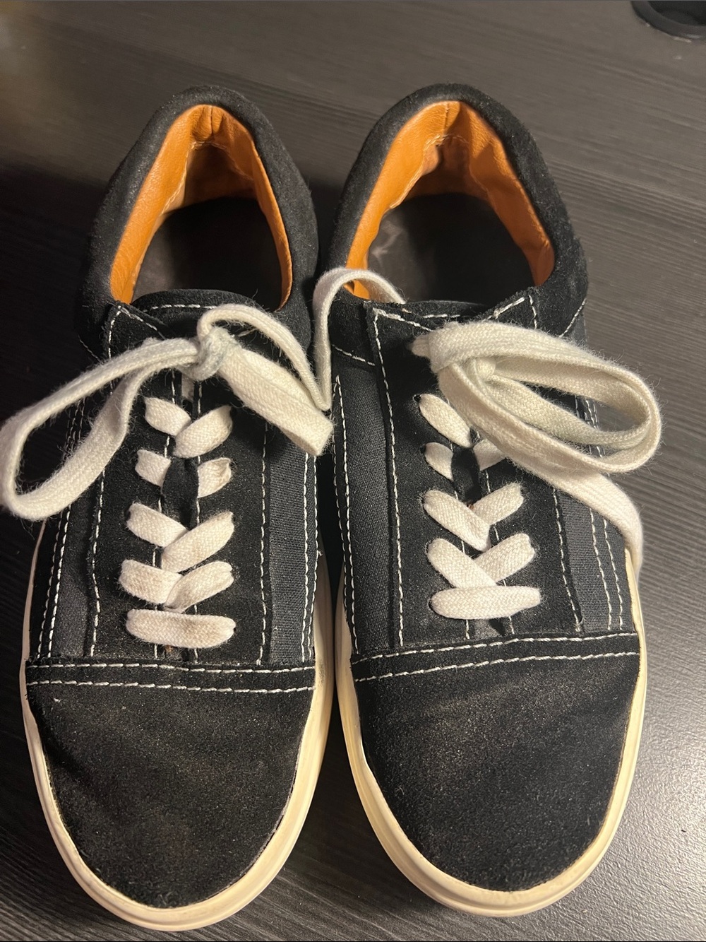 Lucky Brand Black Suede Low-Top Sneakers with White Laces